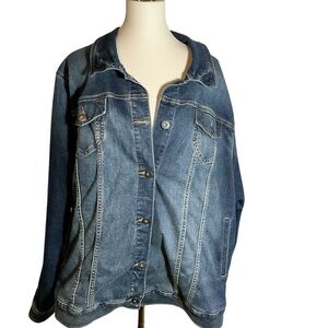 Torrid Feel the Fit Stylish Blue Distressed Denim Jacket Size 5 Blue